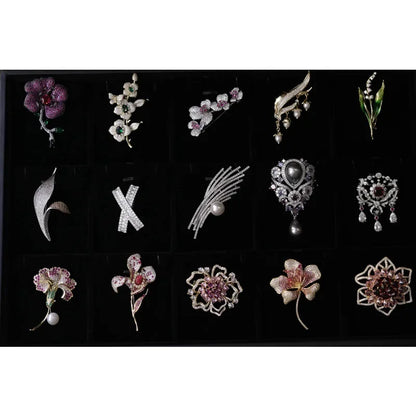 Elegant Luxury Zirconia Brooch Pin Jacket Accessory Hibiscus Flower High End Chest Flower Pin Chinese Traditional Jewelry