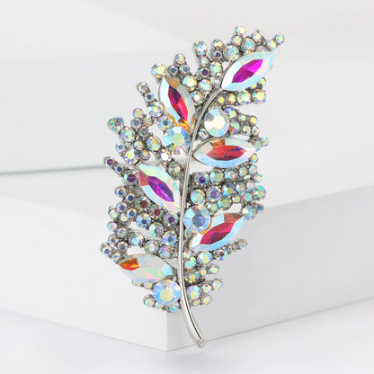 Luxury Crystal Glass Feather Brooches for Women Unisex Rhinestone Pins Multi-color Available Casual Party Accessories Gifts