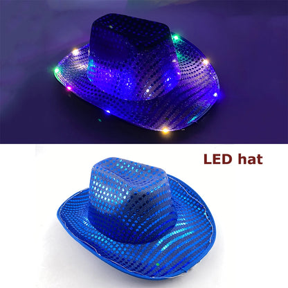 LED Glowing Cowgirl boy Hat Neon Luminous Bride Hat For Holiday Light Up Supplies Fluorescent Party Props Bachelorette Party Hat