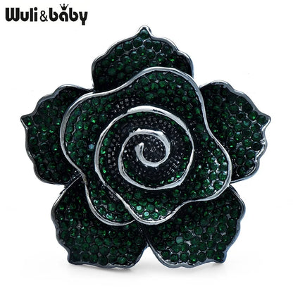 Wuli&baby Luxury Shinning Rose-flower Brooches For Women 4-color Full Rhinestone Charming Flower Plants Office Party Brooch Pins