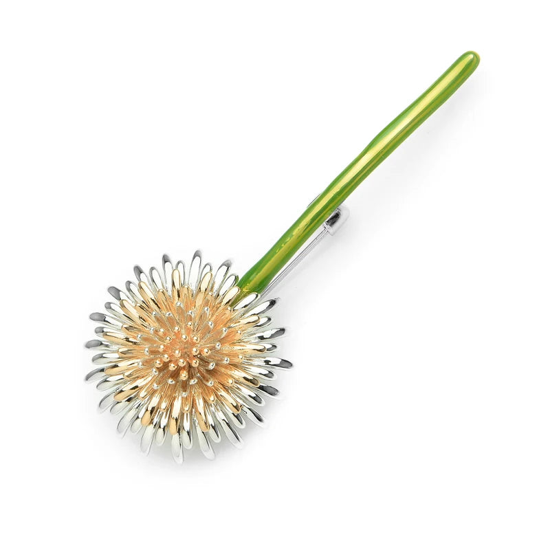 New Green Dandelion Flower Enamel Brooches Women Men's Weddings Plants Brooch Pins Gifts