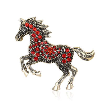 Beaut&Berry Classic Rhinestone Horse Brooches for Women Zodiac Animal Lapel Pins Casual Party Accessories New Year Gifts Friends