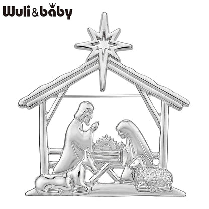 Wuli&baby Holy Manger Character Brooches For Women Men 2-color Metal The Nativity Scene Party Casual Brooch Pins Christmas Gifts