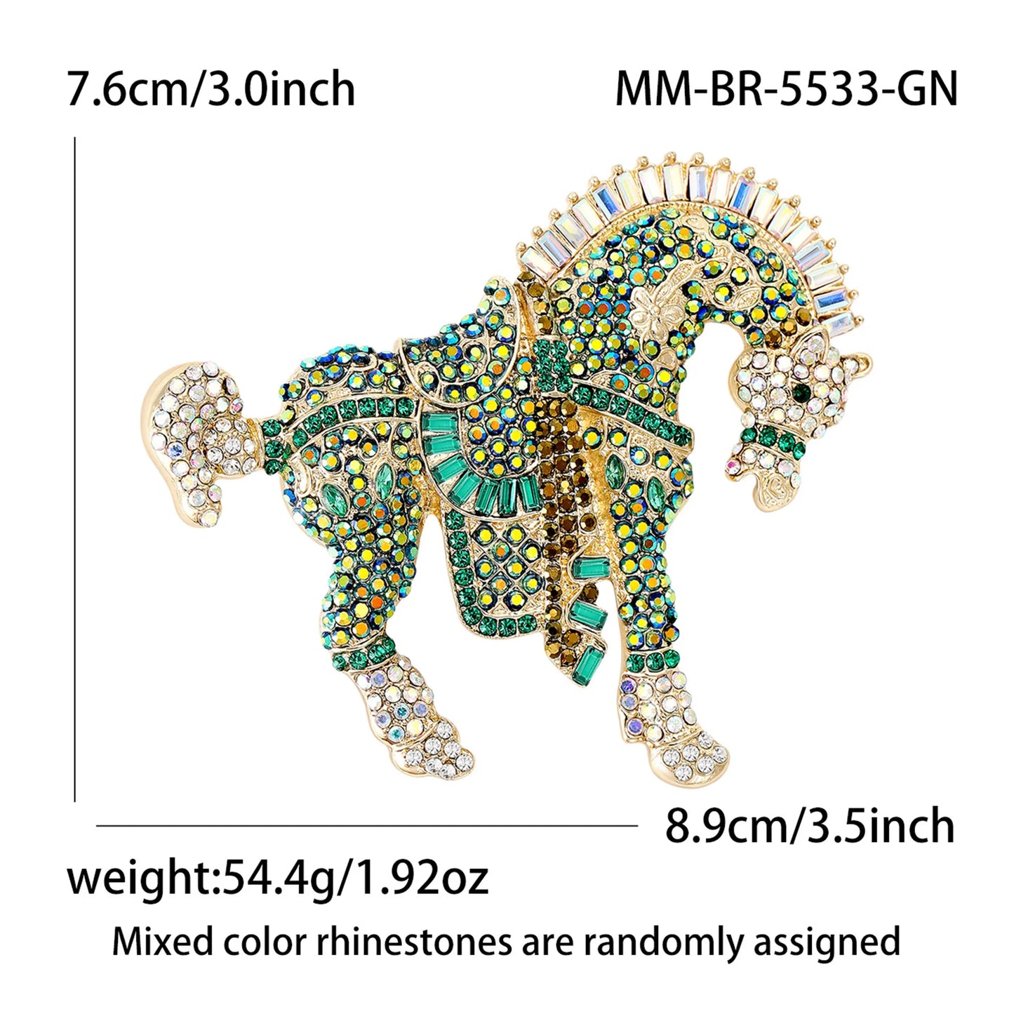 Beaut&Berry Luxury Rhinestone Horse Brooches for Women Unisex Zodiac Animal Pins Casual Party Accessories New Year Gifts Friends