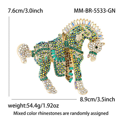 Beaut&Berry Luxury Rhinestone Horse Brooches for Women Unisex Zodiac Animal Pins Casual Party Accessories New Year Gifts Friends