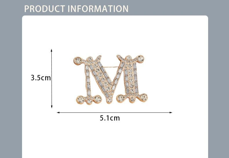 M Letter Suit with Diamond Brooch Fashionable Women's Design Corsage High-end Versatile Clothing Accessories Brooches for Women