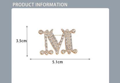 M Letter Suit with Diamond Brooch Fashionable Women's Design Corsage High-end Versatile Clothing Accessories Brooches for Women