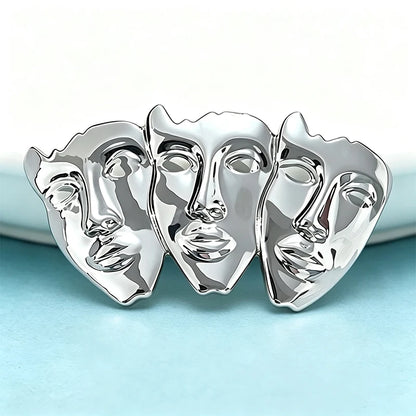 Wuli&baby Art Three Faces Brooches For Women Unisex 2-color Alloy Beautiful Face Figure Office Party Brooch Pins Gifts