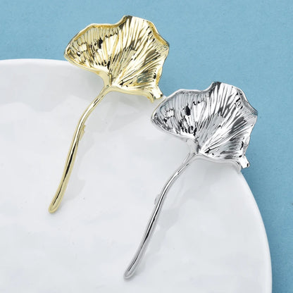Wuli&baby Stainless Steel Ginkgo Leaf Brooches For Women Unisex 2-color Cold-wind Style Flowers Plants Party Causal Brooch Pins