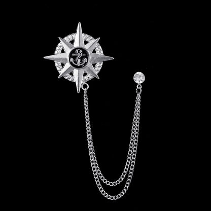 Retro Fashion Crystal Glasses Brooch Tassel Chain Snake Eagle Animal Lapel Pin Men Suit Shirt Collar Badge Jewelry Accessories