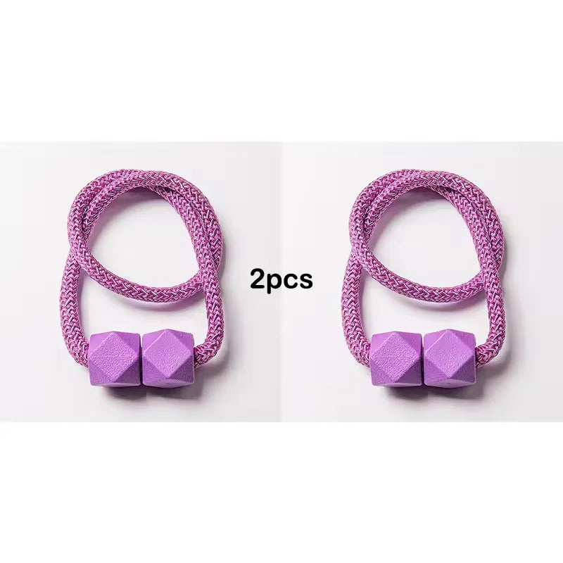 2pcs Curtain Tiebacks with Strong Magnet Thick Rope Design Bedroom Living Room Kitchen Durable Plastic Home Decor Accessory