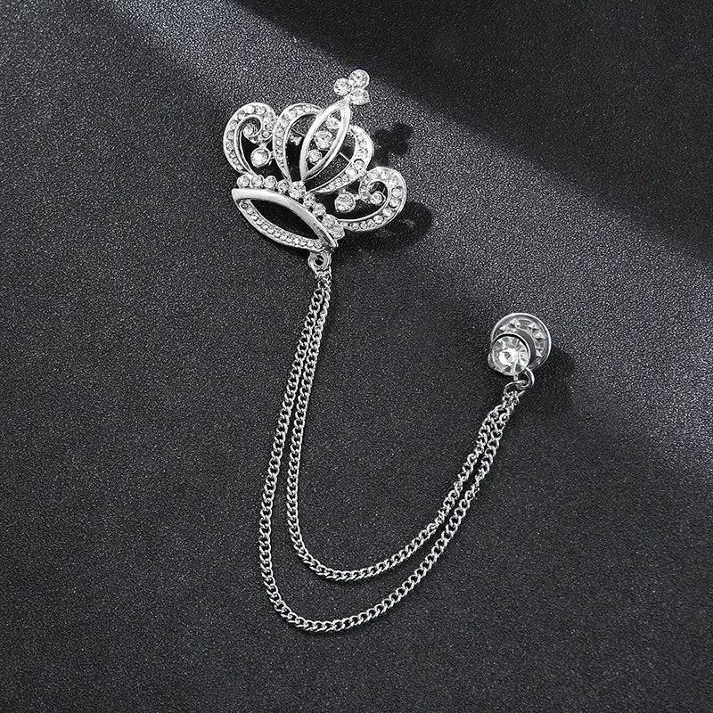 Crown Chain Brooch Vintage Tassel Crystal Brooch Temperament Rhinestone Lapel For Women Dress Mens Shirt Suit Set Collar Jewelry