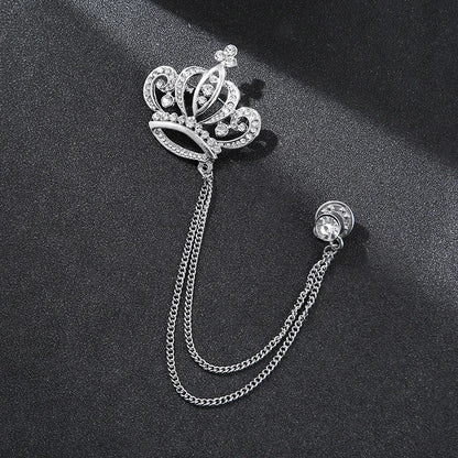 Crown Chain Brooch Vintage Tassel Crystal Brooch Temperament Rhinestone Lapel For Women Dress Mens Shirt Suit Set Collar Jewelry