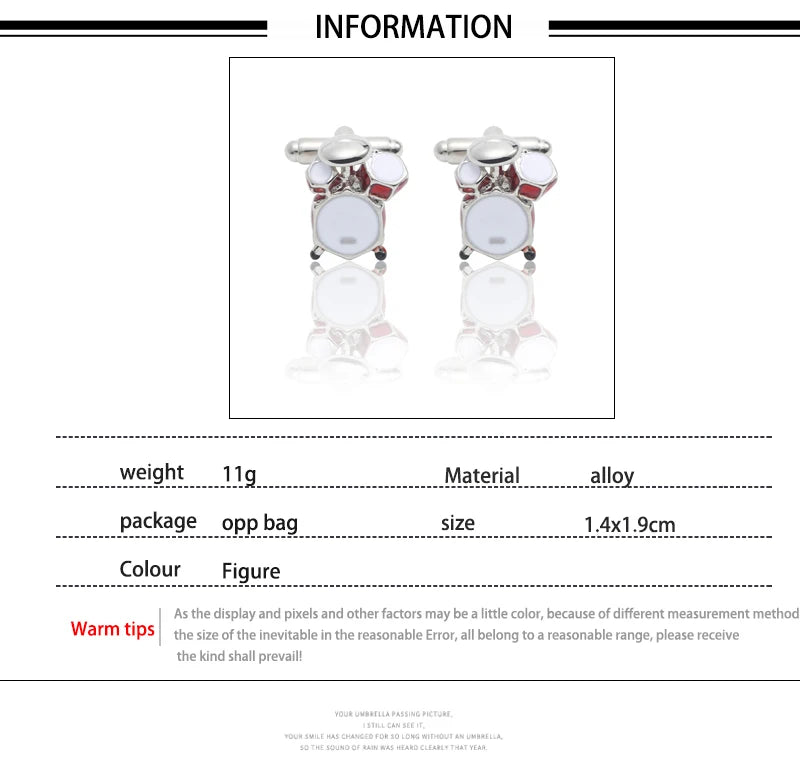 Fashion Music Drum Cufflinks for Men New Trendy 3D Red White Drum CUFFLINKS French Shirt Party Wedding Jewelry Boyfriends Gifts