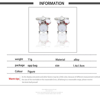 Fashion Music Drum Cufflinks for Men New Trendy 3D Red White Drum CUFFLINKS French Shirt Party Wedding Jewelry Boyfriends Gifts