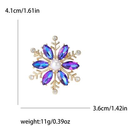 Christmas Rhinestone Snowflake Brooch for Women Unisex Pearl Ice Crystal Pin Event Party Backpack Decoration Clothes Accessories
