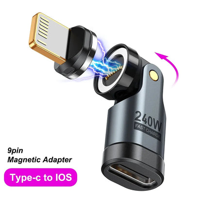 AUFU 9pin Magnetic OTG Adapter Type C Female to Type C IOS Micro Male Converter PD 240W Fast Charging Adapter For iPhone Laptop