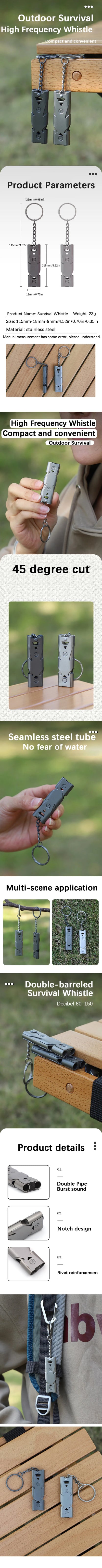 Survival Whistle Double Tube Bursting Sound Whistle Outdoor SOS Whistle Stainless Steel High Frequency Earthquake Rescue Whistle