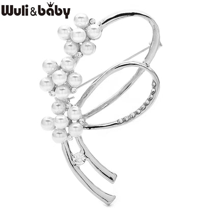 Wuli&baby Pearl Geometric Flower Brooch Pins For Women Unisex 2-color Elegant Flowers Clothes Party Office Brooches Gifts