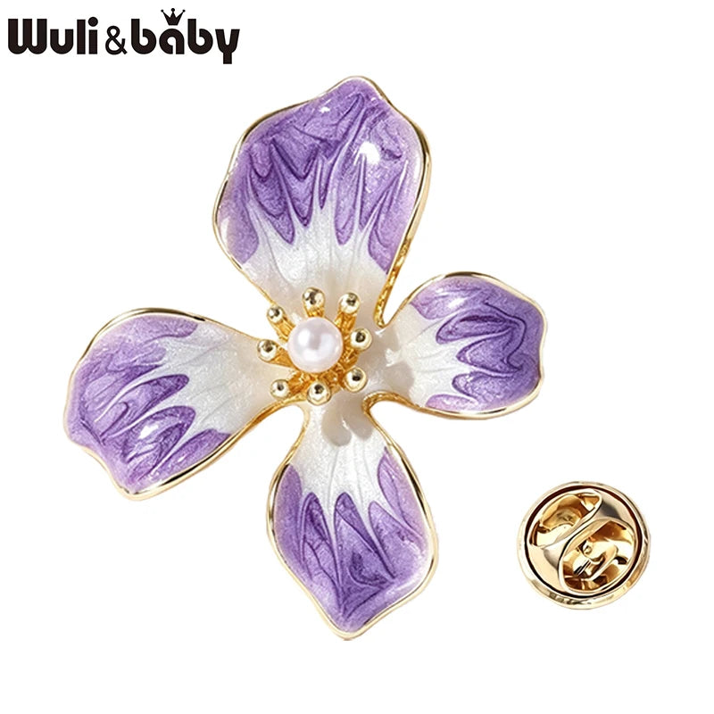 Wuli&baby Pretty Flower Collar Pins For Women 2-color Enamel Plants Office Casual Brooch Pins Fashion Jewelry Gifts