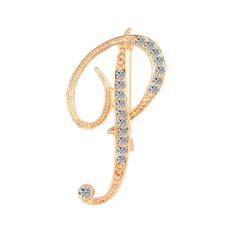 A-Z Letter Brooch Women Rhinestones Gold Crystal Metal Alphabet Pins Jewelry DIY Accessories