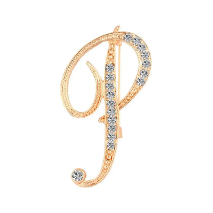 A-Z Letter Brooch Women Rhinestones Gold Crystal Metal Alphabet Pins Jewelry DIY Accessories