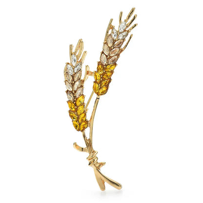 Wuli&baby Beautiful Wheat Designs Brooches Pins Crystal Charming Flowers Plants Casual Party Brooch Fashion Jewelry Gifts