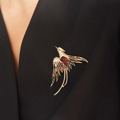 Luxury Crystal Phoenix Bird Brooches For Women Men Unisex Colorful Yellow Enamel Pins Chinese Birds Party Office Jewelry Gifts