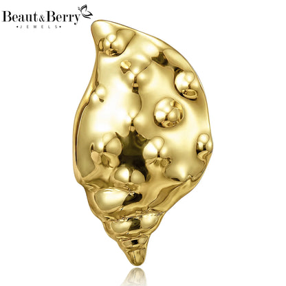 Beaut&Berry Luxury Stainless Steel Conch Brooches for Women Unisex Marine Life Pins Casual Party Jewelry Accessories Gifts