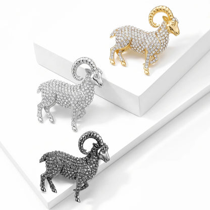 Beaut&Berry Luxury Rhinestone Goat Brooches for Women Unisex Animal Pins Casual Party Jewelry Accessories Gifts Decoration