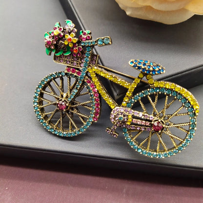 Fashion Women Men Vintage Baroque Bicycle Flower Full Crystal Badges Pins Palace Unisex Exquistie Bike Jewelry Accessories
