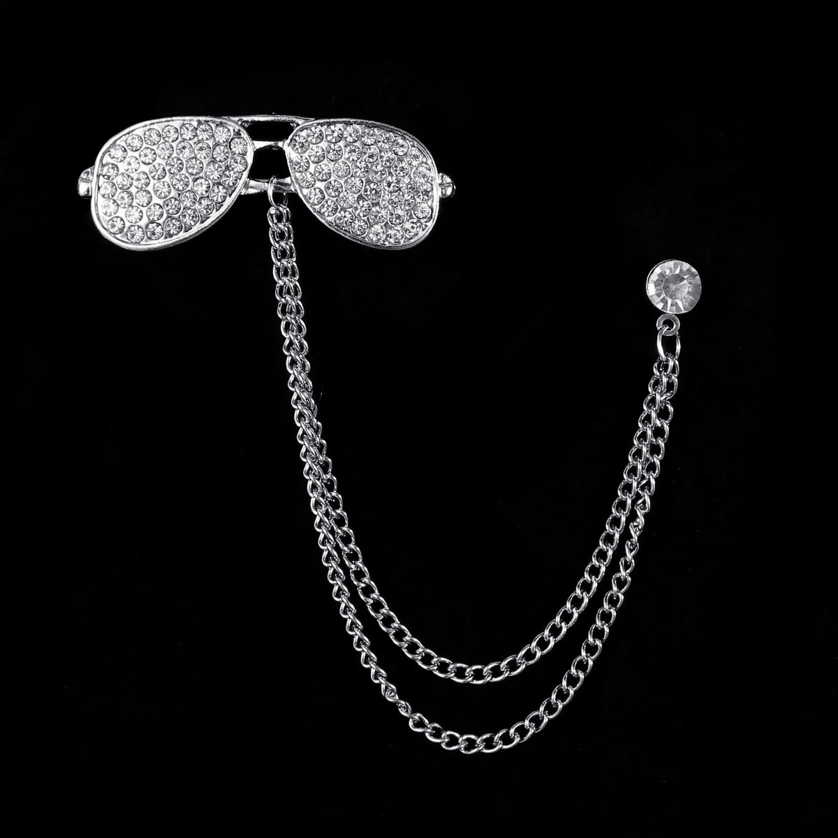 Retro Fashion Crystal Glasses Brooch Tassel Chain Snake Eagle Animal Lapel Pin Men Suit Shirt Collar Badge Jewelry Accessories