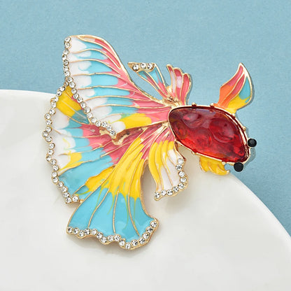 Wuli&baby Vintage Enamel Fish Brooches For Women Unisex Beautiful Big Tail Fish Water Animal Party Office Brooch Pins Gifts