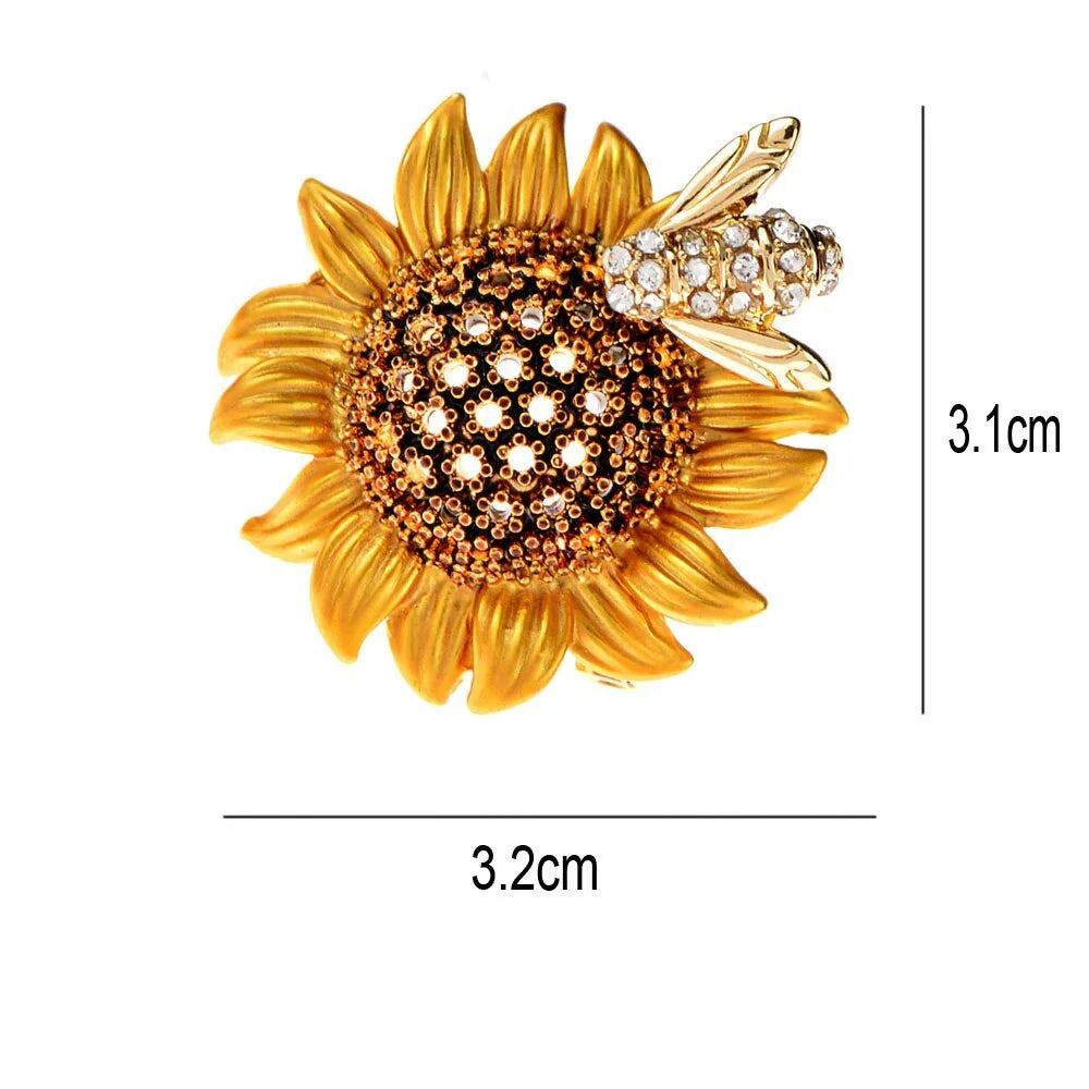 Trendy Elegant Sunflower With Rhinestone Bee Brooches For Women Men Daisy Flower Collar Insect Pins Badges Jewelry Accessories