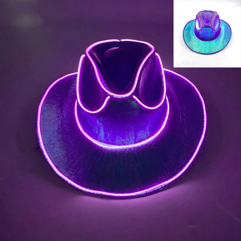 LED Glowing Cowgirl boy Hat Neon Luminous Bride Hat For Holiday Light Up Supplies Fluorescent Party Props Bachelorette Party Hat
