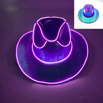 LED Glowing Cowgirl boy Hat Neon Luminous Bride Hat For Holiday Light Up Supplies Fluorescent Party Props Bachelorette Party Hat
