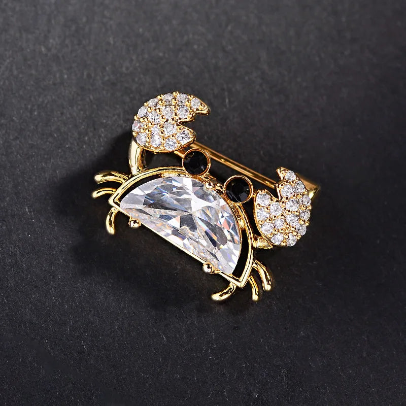 Lovely Designed Multicolor Zircon Crab Brooches For Women Fashion Casual Crystal Animal Pins Party Clothes Jewelry Unisex Gift