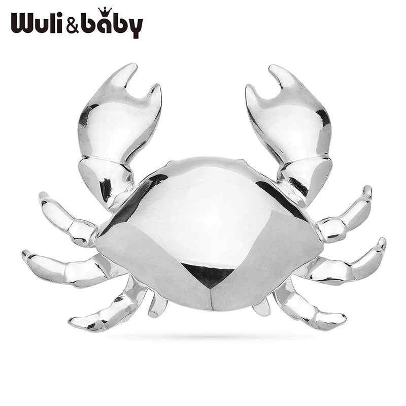Wuli&baby Stainless Steel Crab Brooches 2-color Lovely Water Animal Casual Party Brooch Pins Gifts