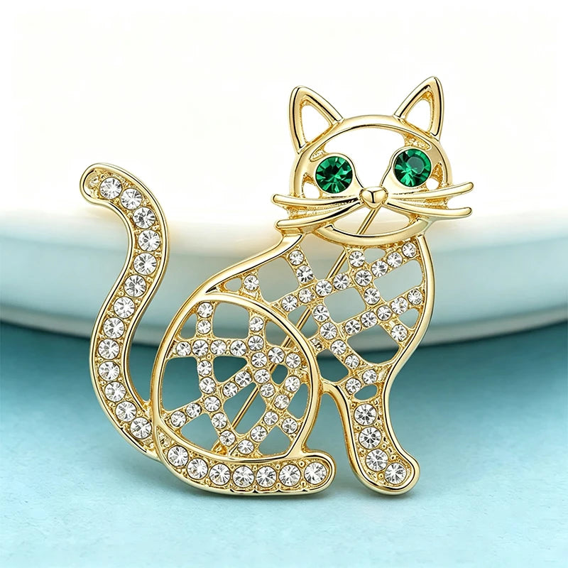 Wuli&baby Cute Hollow-out Cat Brooches For Women Men 2-color Rhinestone Alloy Kitty Animal Party Causal Brooch Pins Gifts