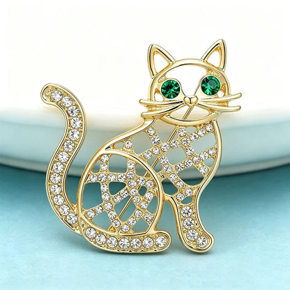 Wuli&baby Cute Hollow-out Cat Brooches For Women Men 2-color Rhinestone Alloy Kitty Animal Party Causal Brooch Pins Gifts