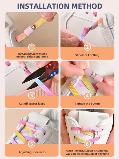 1Pair/2Pairs/4Pairs No Tie Shoe Laces Colorful Buckle Shoelaces Pearl Light Colorful Fashion Without Ties Elastic Laces Sneaker