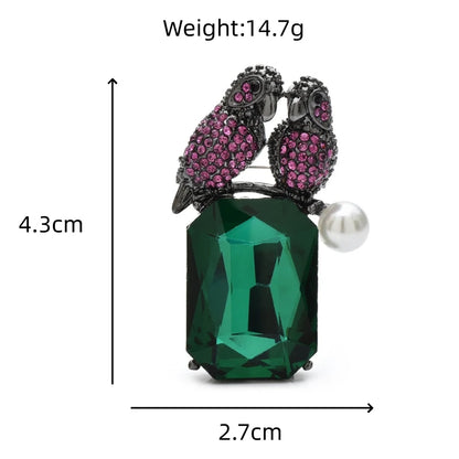Wuli&baby 2 Birds Singing On Crystal Brooches Pins 2-color Beautiful Rhinestone Animal For Women's Clothes Backpack Badge Gifts