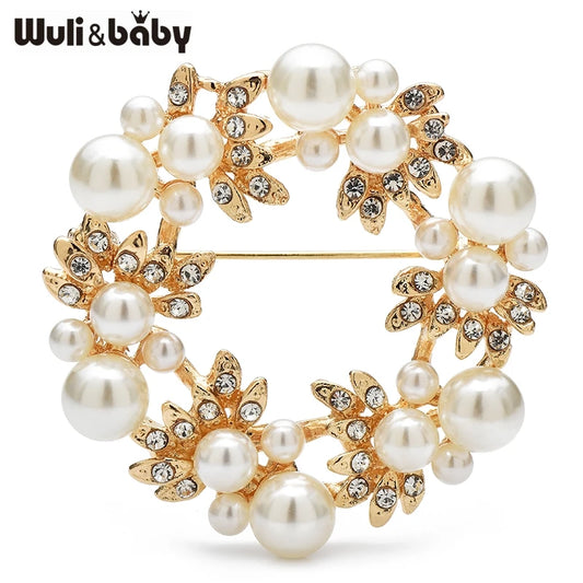 Wuli&baby Pearl Flower Wreath Brooches For Women Unisex 2-color Elegant Circle Office Party Brooch Pins Gifts