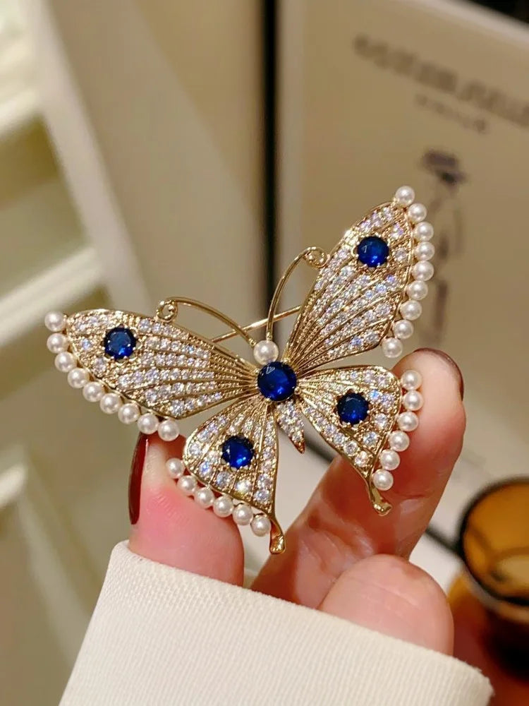 Fashion Luxury Pearl Rhinestone Butterfly Brooches For Women Clothing Coat Accessries Gifts