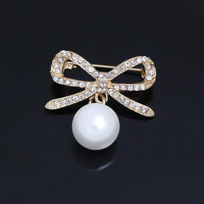 Sparkling Rhinestone Bow Brooch Crystal Pearl Bowknot Brooches For Women Men Wedding Party Office Pins Accessories Jewelry Gifts