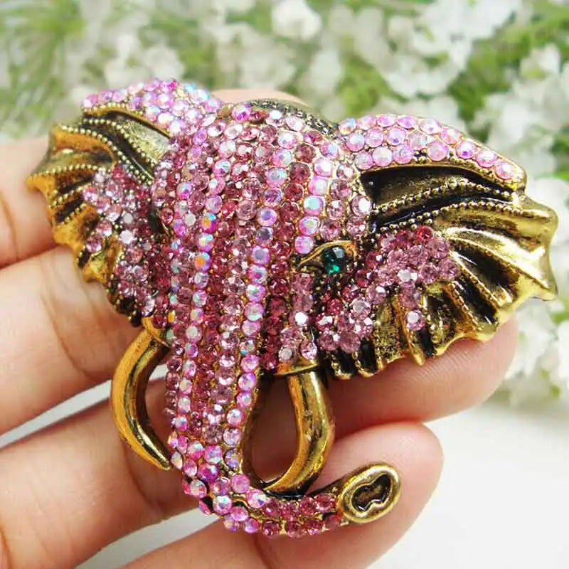 Pink Pretty Elephant Animal Woman's Pendant Brooch Pin Gift Rhinestone Crystal
