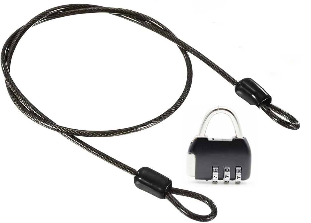 Security Steel Cable with 3 Digit Combination Lock Travel Padlock 1M Coated Safety Wire Rope Double Loop for Luggage Suitcase