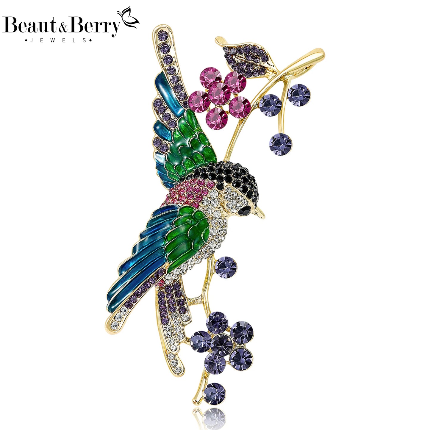 Beaut&Berry Trendy Rhinestone Bird Brooches for Women Unisex Animal Pins Casual Party Jewelry Accessories Gifts Decoration