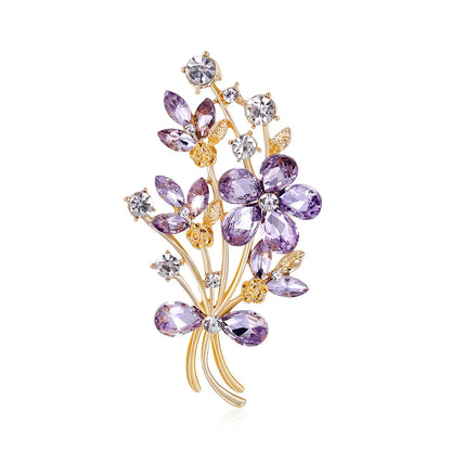 Vintage Sparkling Crystal Rose Hydrangea Magnolia Lotus Peony Poppy Flower Brooch Rhinestone Plant Pin Accessories Jewelry Gift