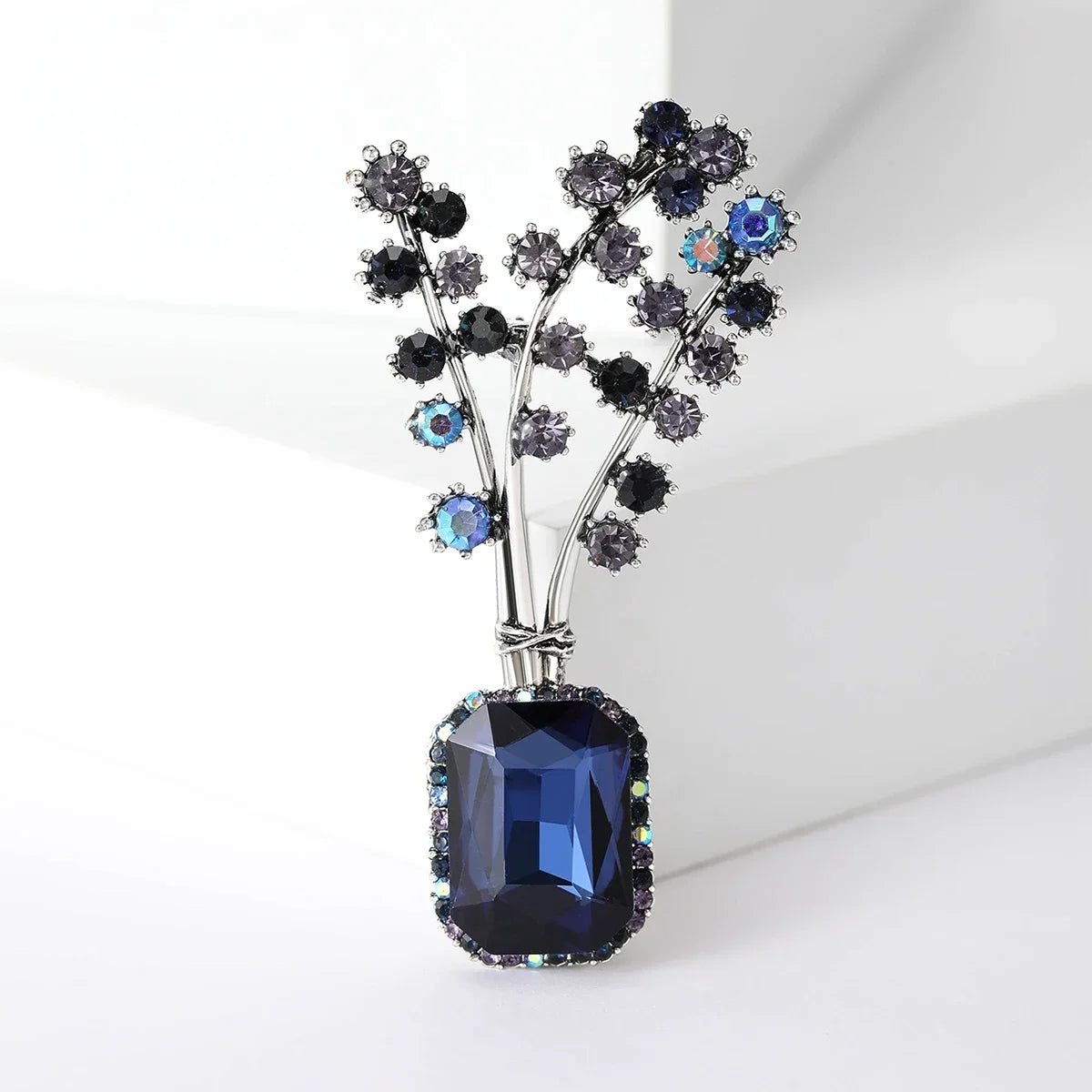Rhinestone Flower Vase Brooches for Women Plant Pins Event Party Backpack Decoration Clothes Accessories